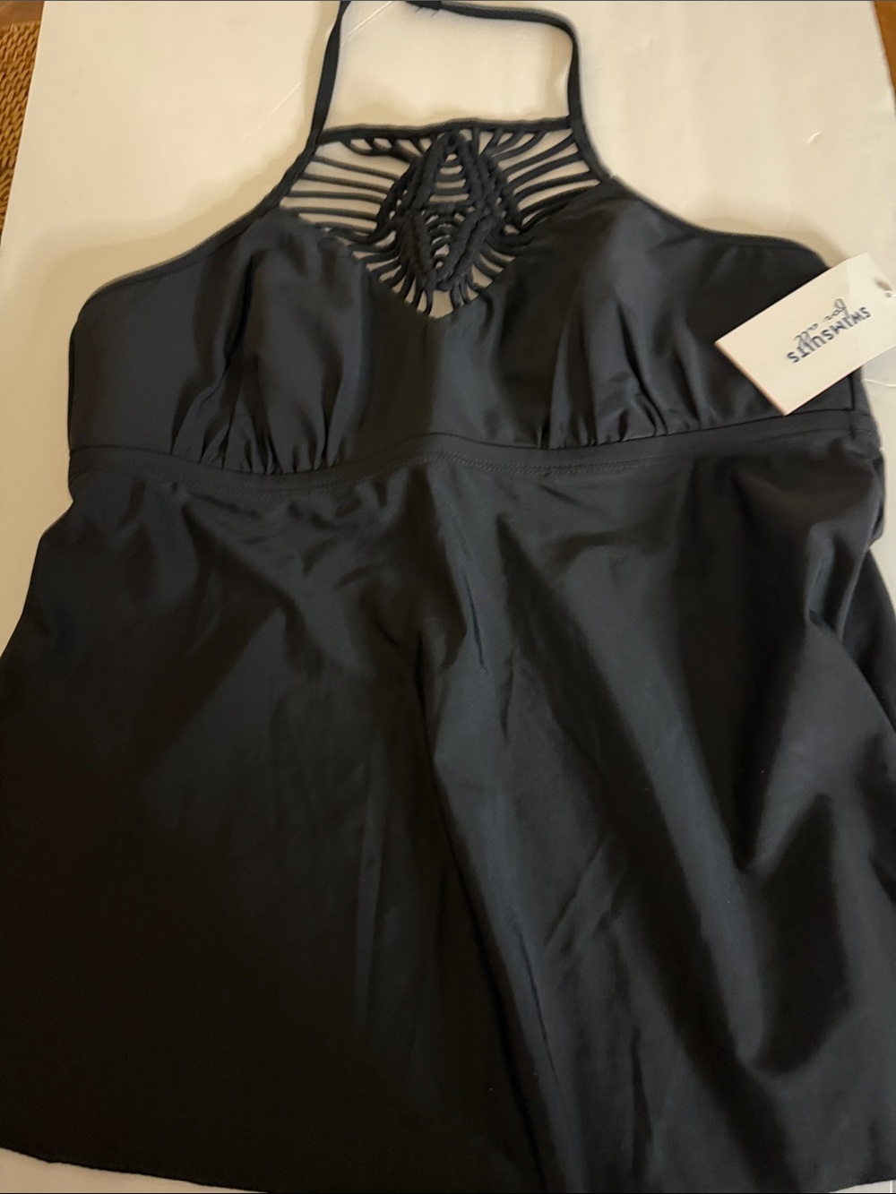 Swimsuits For All Black Halter Macramé Swimdress